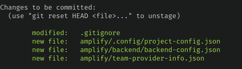 Screenshot of terminal 'changes to be committed'