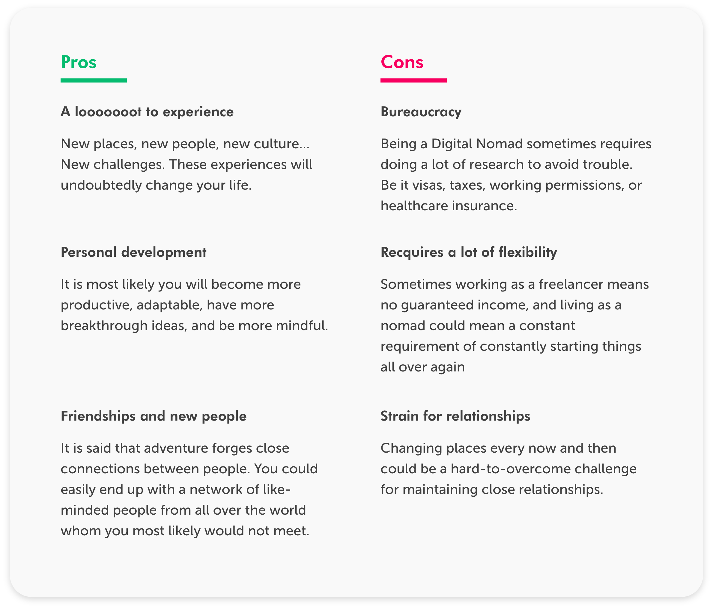 Pros and cons table