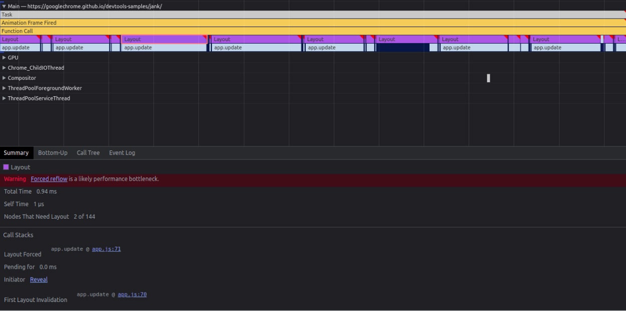 Chrome's devtools screenshot showing performance tab