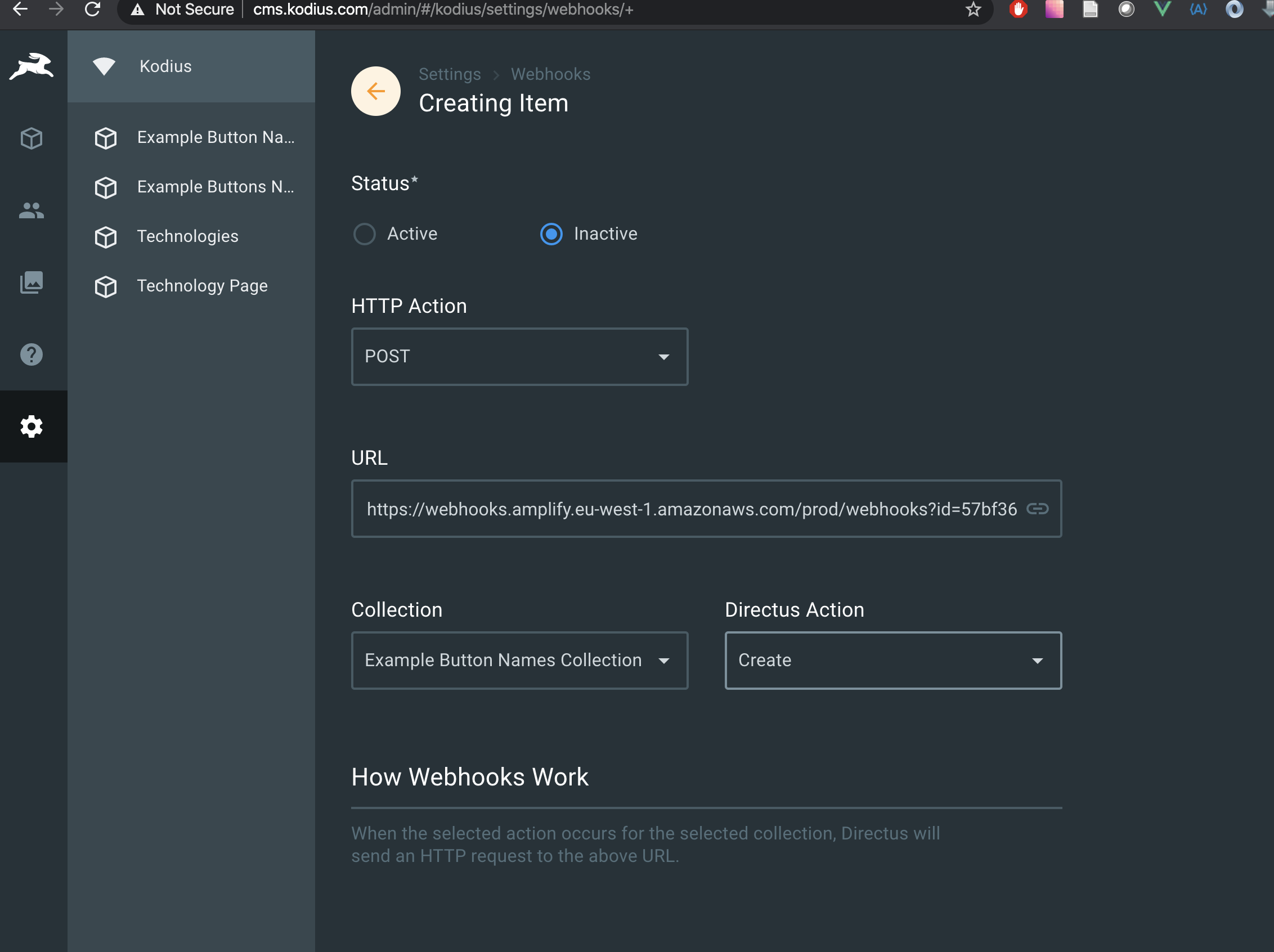 Creating item form screenshot