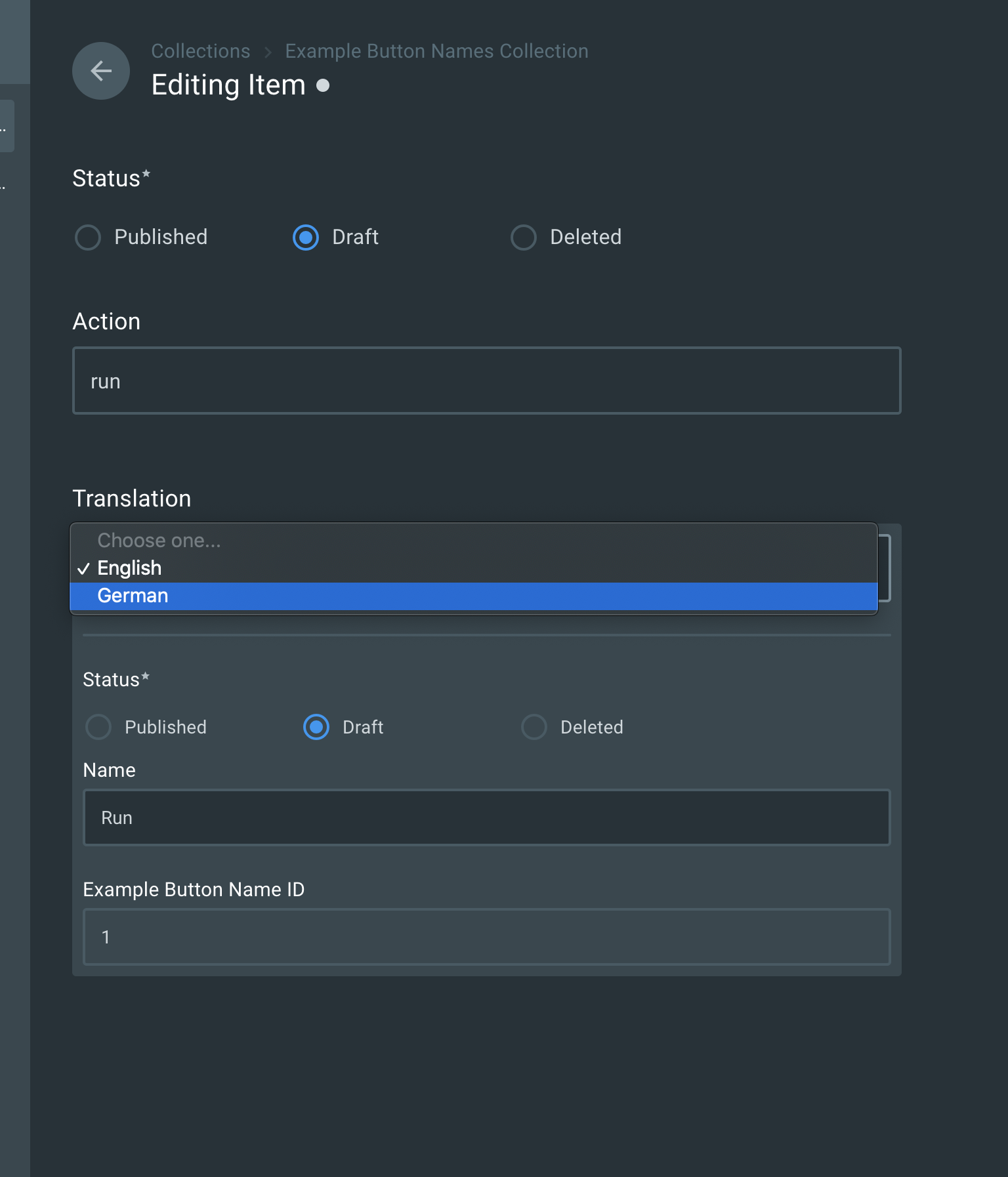 Editing items form screenshot