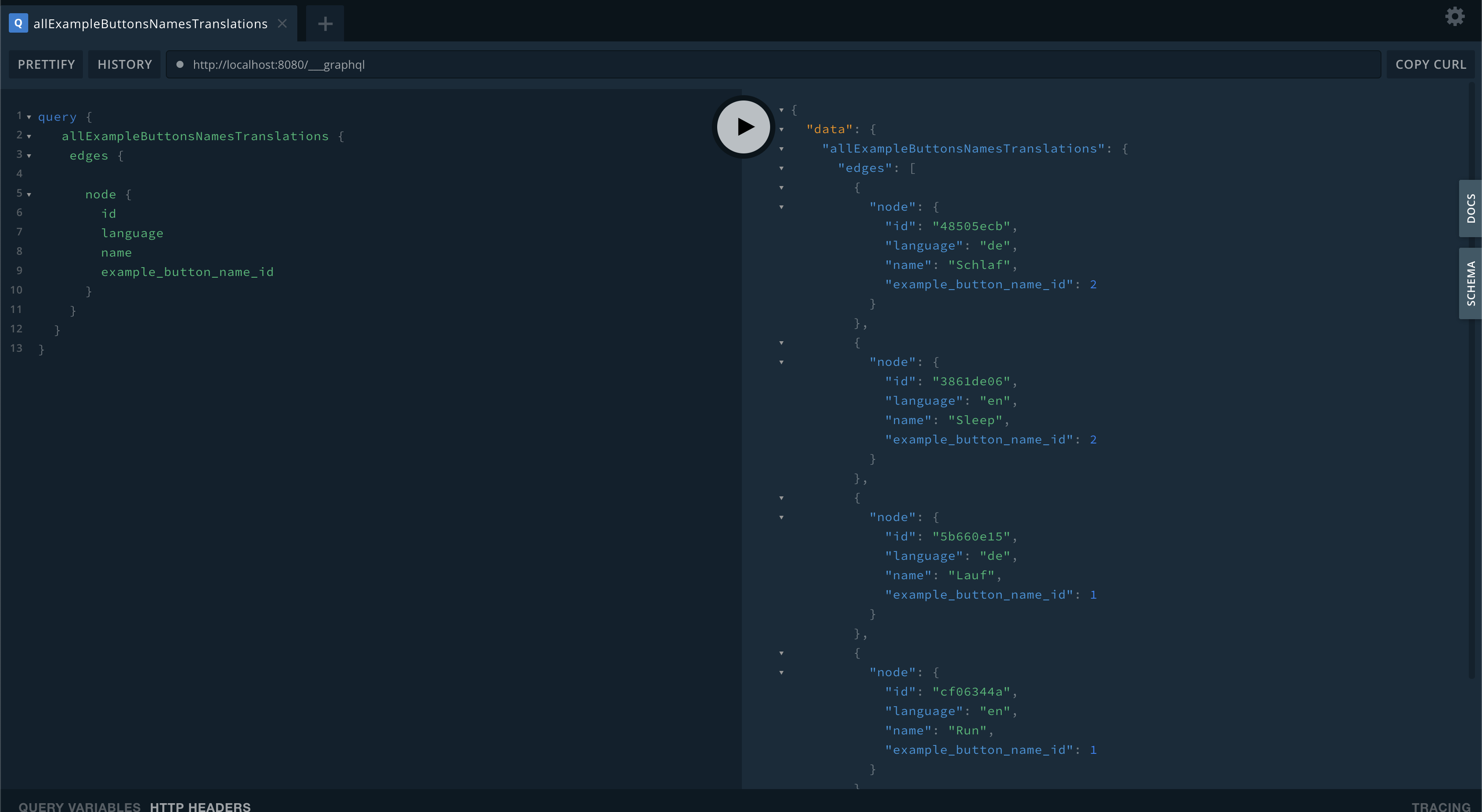 Explore the data layer by using the included graphQL client