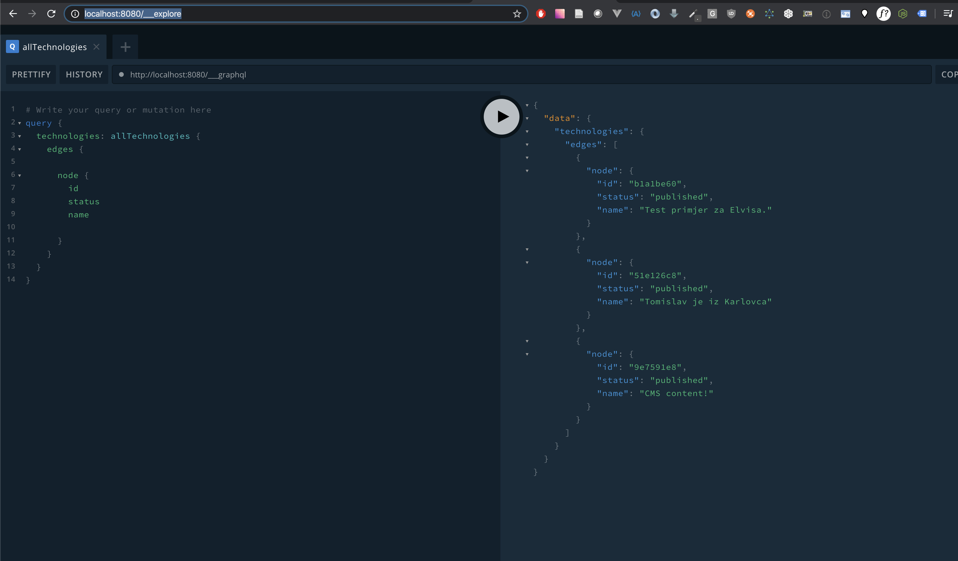 Explore the data layer by using the included graphQL client