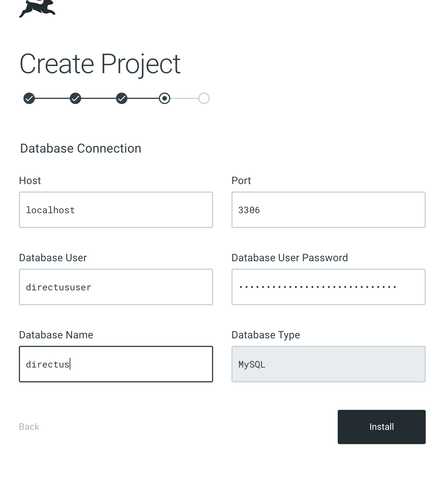 Directus create project third step